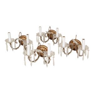Vintage Crystal and Bronze Finished Niermann Weeks Style Two-Arm Wall Sconces—Set of Four