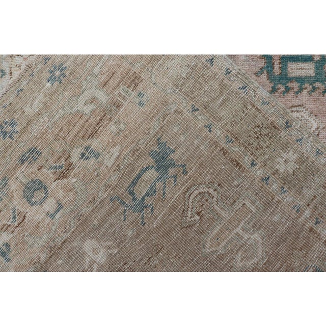 Turkish Oushak Vintage in Variation of Muted Colors, Tan, Pink, Teal & Lt. Brown 2'5"x4'2" For Sale - Image 9 of 9
