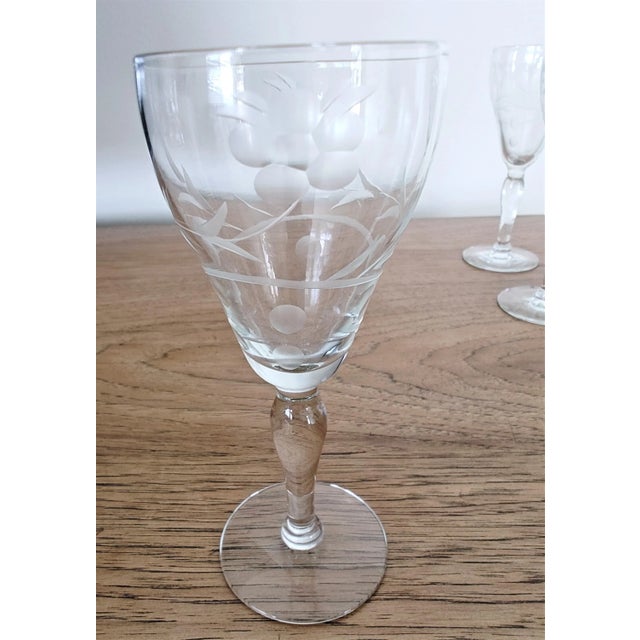 Set of 3 optic floral cut small sherry or cordial stemmed glass by Weston glassware 3oz