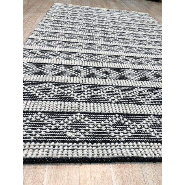 8x10 Selene Striped Black Kilim Geometric Contemporary Handmade Wool Carpet Rug For Sale - Image 4 of 9