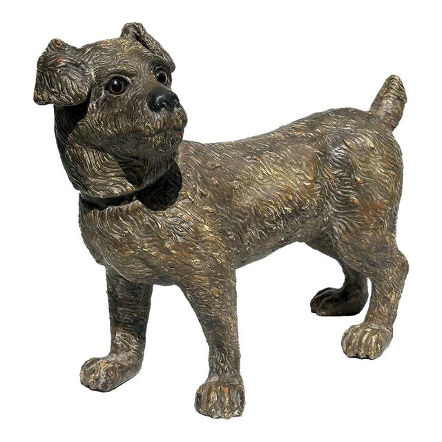 1940s Austrian Standing Terrier Dog Composition Lifesize Figural Sculpture For Sale