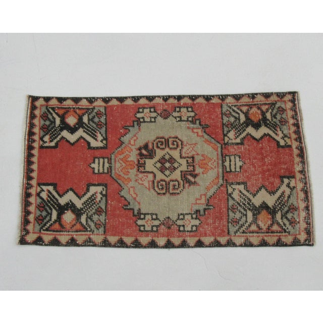Vintage handknotted decorative mini rug from Konya region of Turkey. Approximately 50-60 years old. In very good condition.