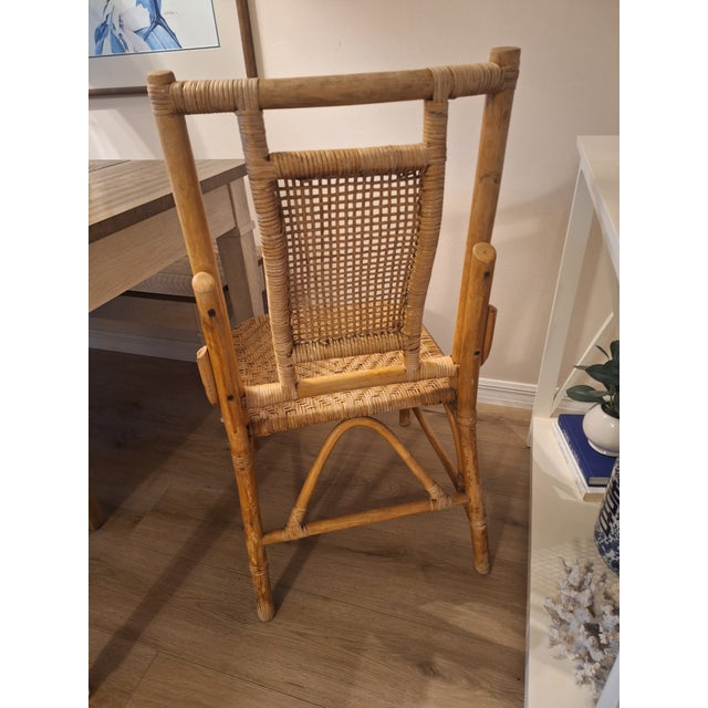 Amber 1970s Coastal Rattan & Woven Cane Accent Side Chair - Ficks Reed Style For Sale - Image 8 of 9