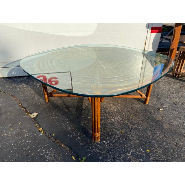 Vintage Boho Chic Round Rattan Coffee Table With 4 Nesting Stools 5