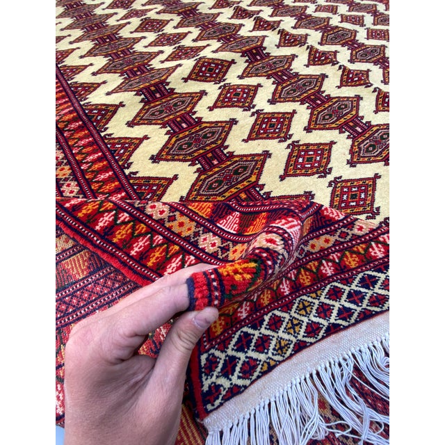 Afghan Hand-Knotted Ivory and Rust Ersari Tribal Wool Rug 6.9 X 9.10 Ft For Sale - Image 12 of 12