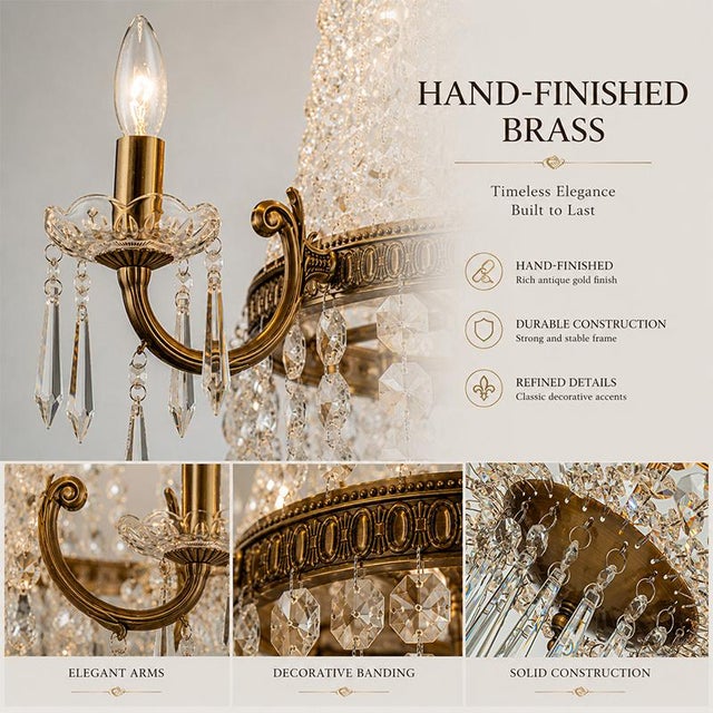Aloadecor Classic Elegance 12-Light Antique Bronze Empire Crystal Chandelier For Sale - Image 4 of 7