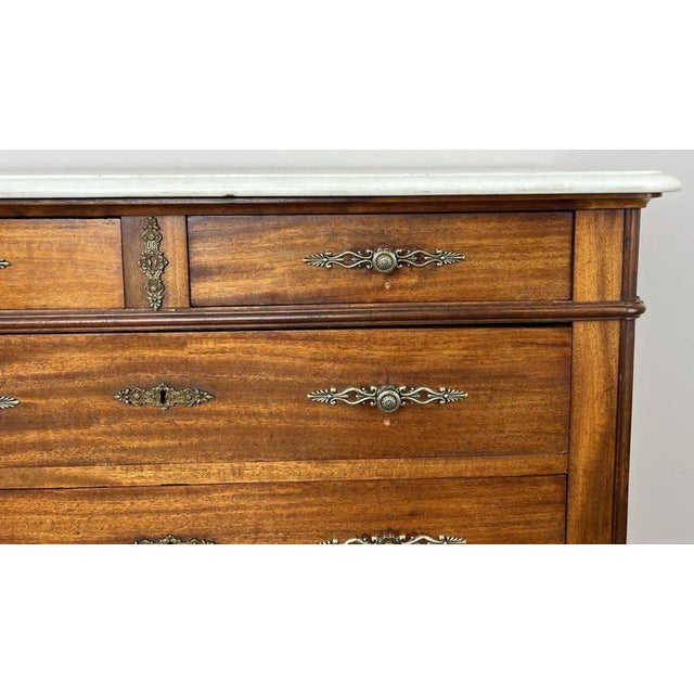 Gold Chest of Drawers Antique French Walnut Marble Top Five Drawer Cabinet Lot 6451 For Sale - Image 8 of 17