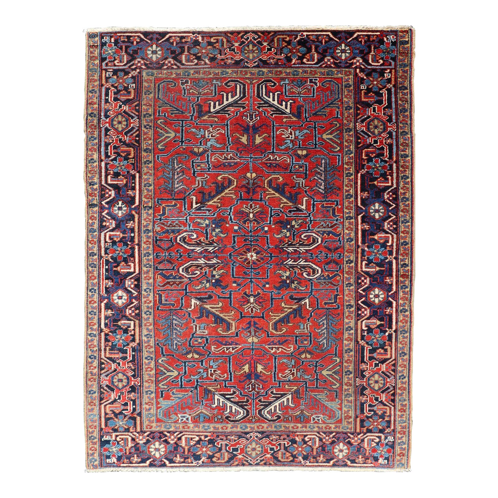 Antique Persian Heriz Rug With Bold Geometric Motifs and Rich Red 5'2 X ...
