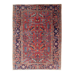 Antique Persian Heriz Rug With Bold Geometric Motifs and Rich Red 5'2 X 7'4