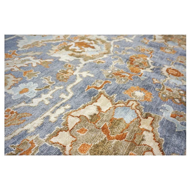 Indian Sultanabad Silk 6x6 Blue, Orange & Ivory Handmade Square Area Rugs #1143145 For Sale - Image 11 of 15
