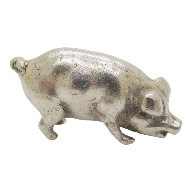 Vintage Italian Handmade Genuine Silver Pig Piggy Figurine Sculpure Miniature For Sale