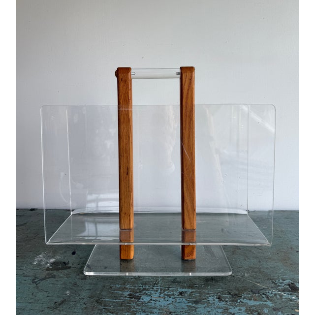 Mid-Century Modern Mid-Century Magazine Rack in Wood and Lucite by Grosfeld House For Sale - Image 3 of 10