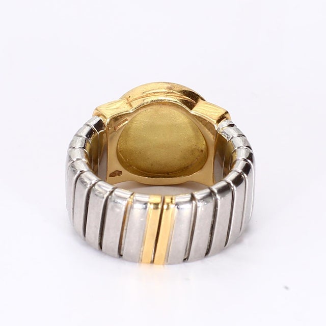Bulgari Bvlgari "Tubogas" Black Onyx 18k Yellow Gold & Steel Ring - Size 5 Adjustable For Sale - Image 4 of 4