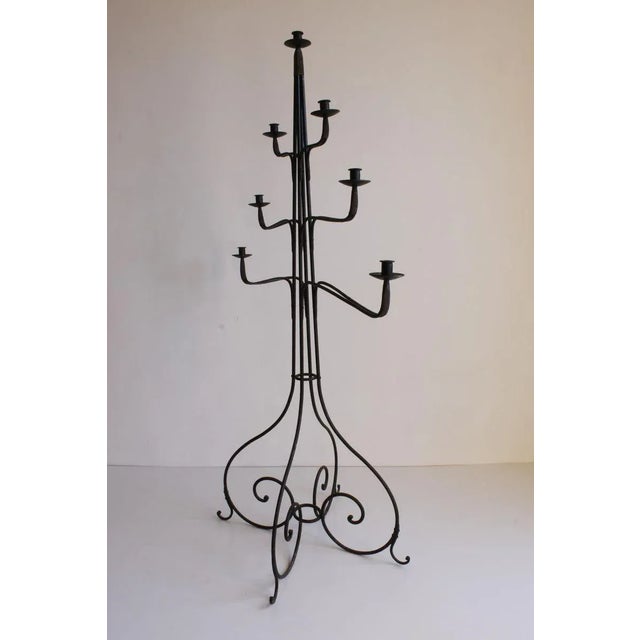 Rustic Large Wrought Iron Floor Candelabra, 1950s For Sale - Image 3 of 18