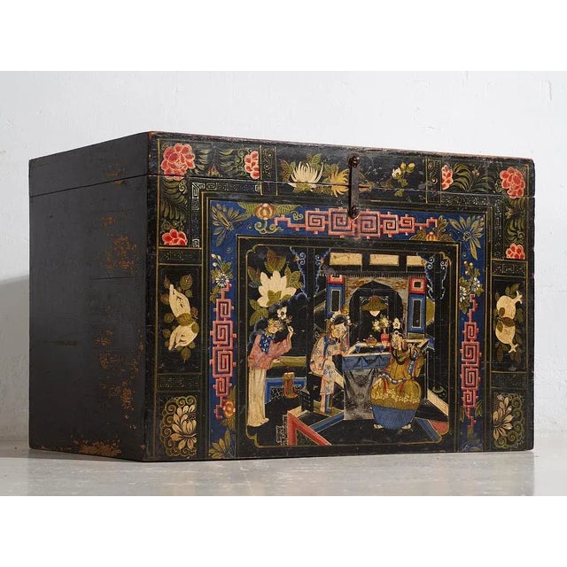 Antique storage trunk with Chinese opera paintings (c.1900) #1 Dimensions: Width: 84 cm Depth: 53 cm Height: 57 cm Style:...