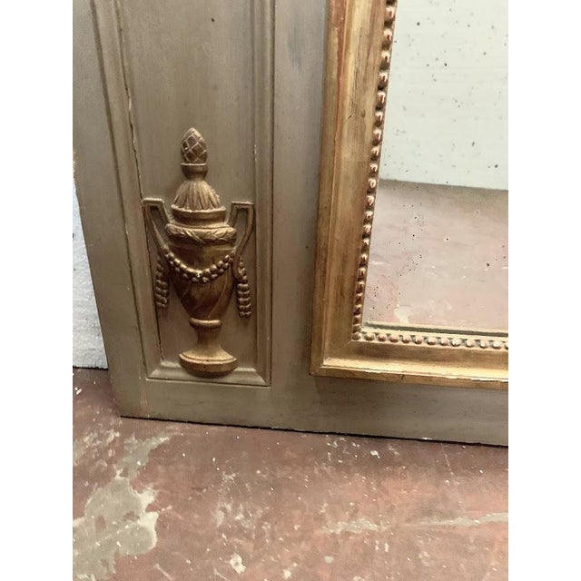 Louis XVI Style Trumeau Mirror in Patinated and Gilded Wood For Sale - Image 6 of 13