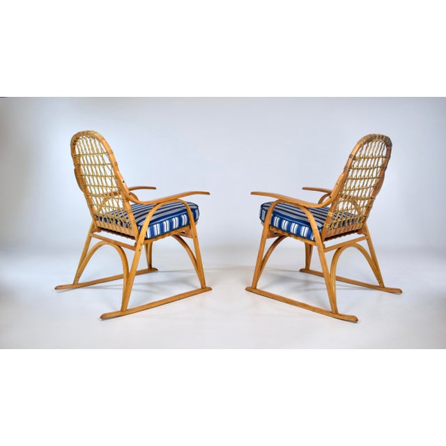 Chestnut Vintage Snowshoe Arm Chairs by SnoCraft, Norway Maine For Sale - Image 8 of 14