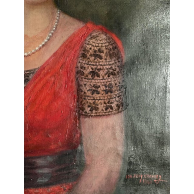 Portraiture Artist Ida Jolly Crawley: Portrait of Woman in Red Dress For Sale - Image 3 of 6