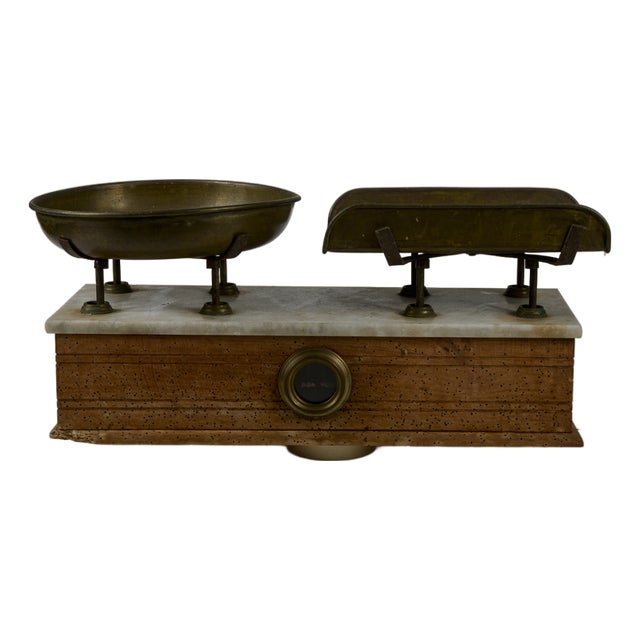 Antique Scale with Marble Top & Brass Plates, Italy, 1900s For Sale