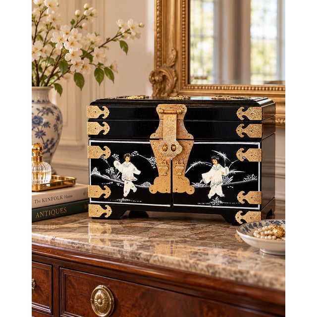 Vintage Chinese Black Lacquer Jewelry Chest For Sale - Image 10 of 10