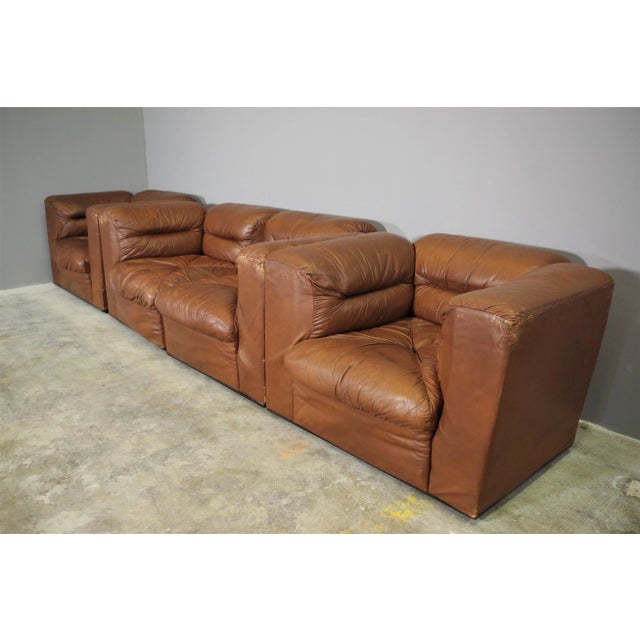 Animal Skin Cognac Leather Armchairs from B. L. Arredamenti, 1970s, Set of 4 For Sale - Image 7 of 18