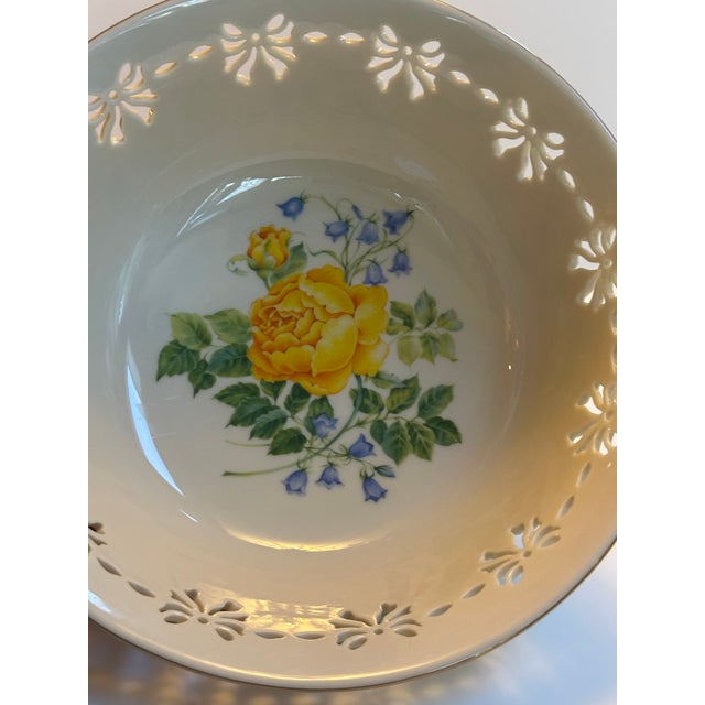 1990s 1990s Lenox "Victorian Rose" Pattern Reticulated Central Floral Design 9.5" Diameter Centerpiece/Serving Bowl For Sale - Image 5 of 14