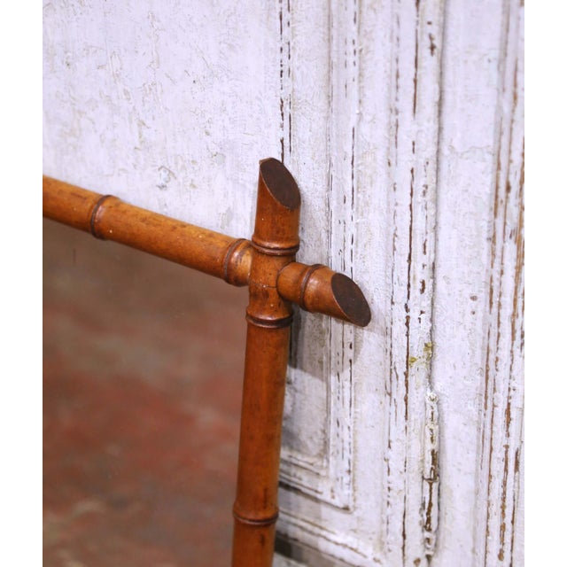 French Early 20th Century French Faux Bamboo Walnut Wall Mirror With Finials For Sale - Image 3 of 6
