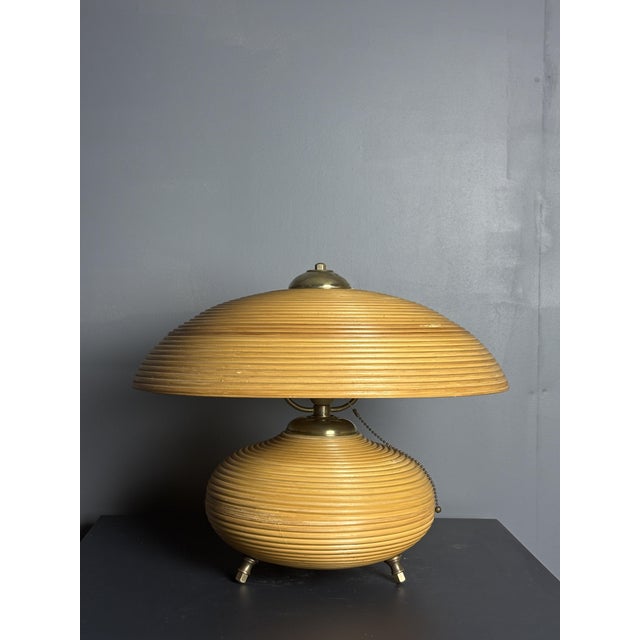 Pencil Reed Rattan Bamboo and Brass Mushroom Table Lamp, Italy, 1970s For Sale - Image 11 of 18