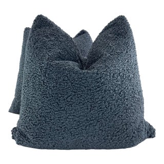 Kravet Faux Sherpa in Slate Gray 22" PIllows-A Pair For Sale