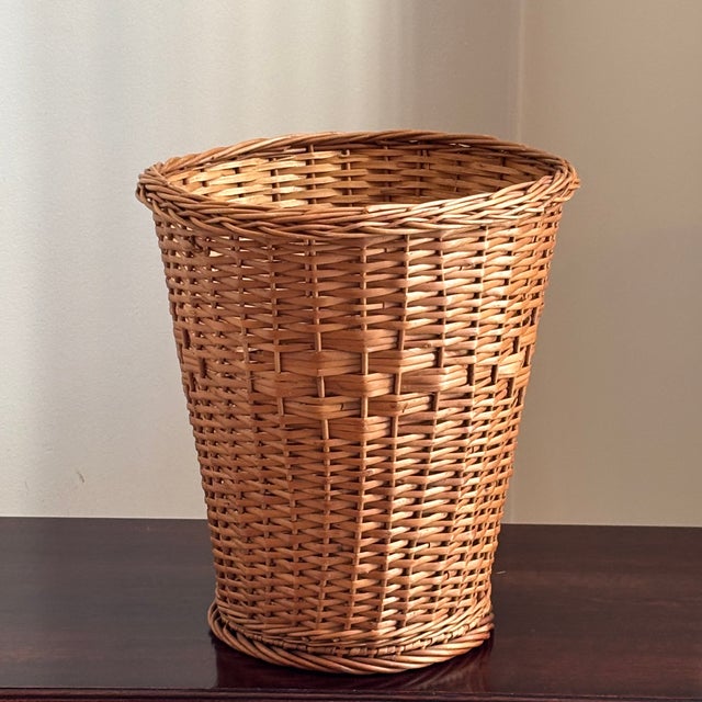 Mid-20th Century Natural Wicker Wastepaper Basket For Sale - Image 10 of 13