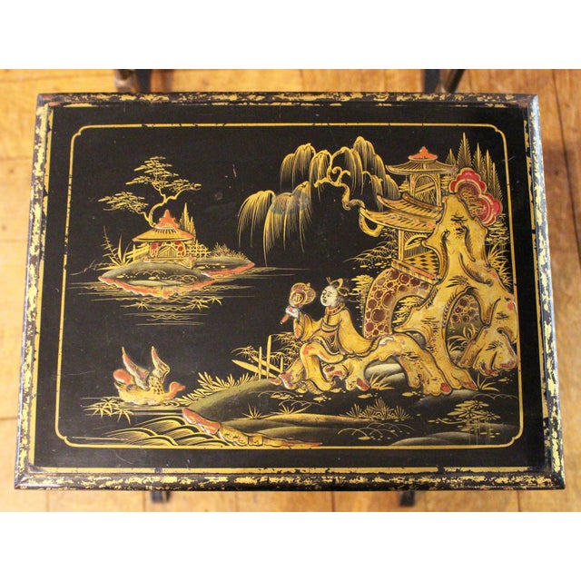 Black Circa 1900 English Edwardian Nest of Three Lacquer Tables For Sale - Image 8 of 10