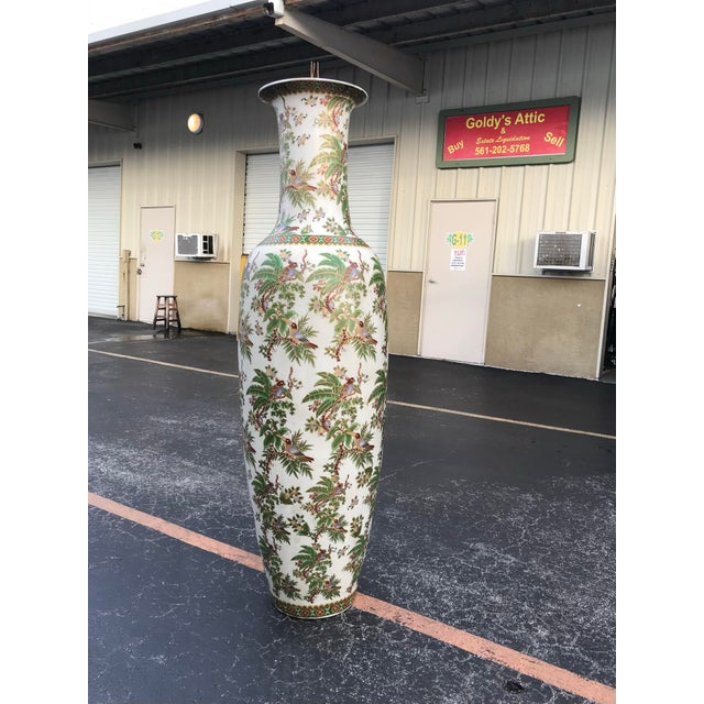 Mid 20th Century 1960s Mid-Century Monumental 72” Ceramic Floor Vase – Tropical Bird & Palm Motif For Sale - Image 5 of 8