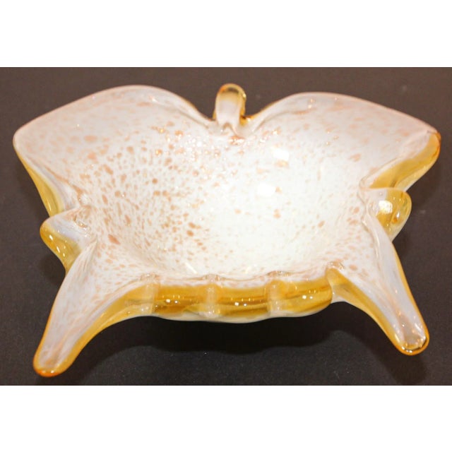 Vintage Murano Opal & Gold Aventurine Art Glass Bowl Ashtray Fratelli Toso Italy For Sale - Image 11 of 13