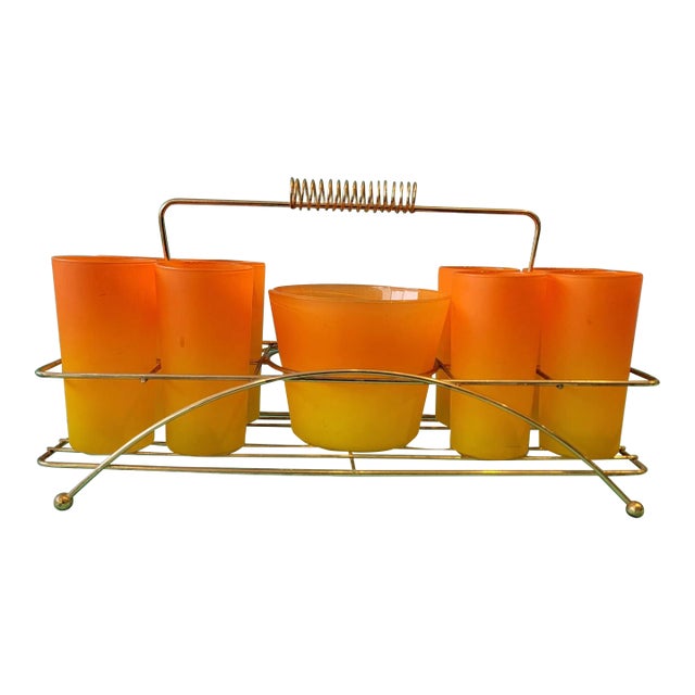 1950s Mid Century Blendo Ombré Glass Set and Ice Bucket Set- 10 Pieces For Sale