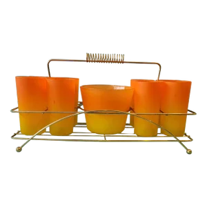 1950s Mid Century Blendo Ombré Glass Set and Ice Bucket Set- 10 Pieces