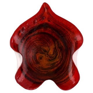 Large Mouth-Blown Art Glass Leaf-Shaped Murano Bowl with Wavy Edges, 1960s For Sale