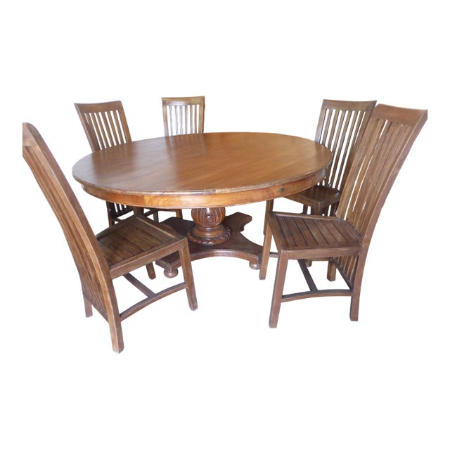 Vintage Outdoor/Indoor Teak Table and 5 Chairs by Chic Teak For Sale