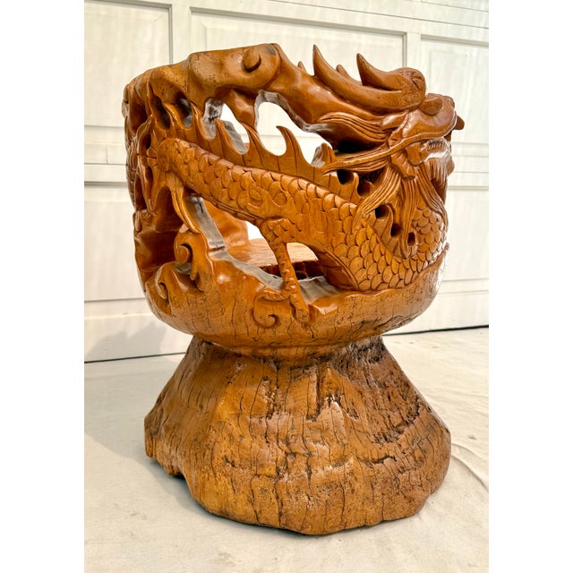Brown Hand-Carved Asian Sculptural Dragon Root Wood Throne Chair For Sale - Image 8 of 12