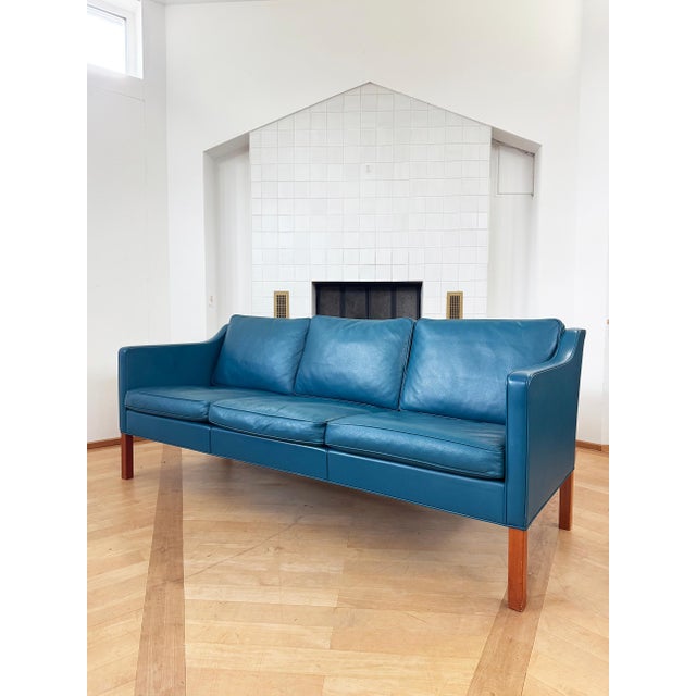 1970s Attributed to Børge Mogensen 2323 3-seat Petrol Blue Deep Teal Bison leather sofa Fredericia For Sale - Image 10 of 14