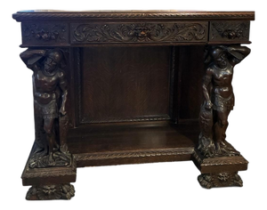 Renaissance Revival Heavily Carved Oak Sideboard, Style of Robert J. Horner