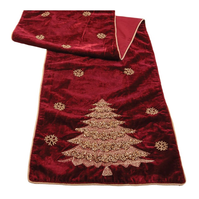 Kenneth Ludwig Chicago Embroidered Pine Tree Table Runner 72"L For Sale - Image 4 of 4