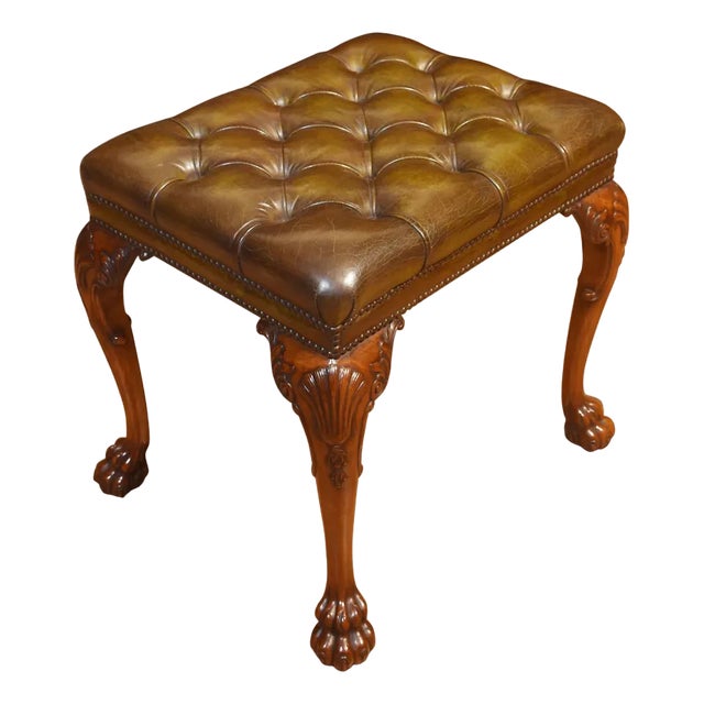 Vintage Leather Upholstered Stool For Sale