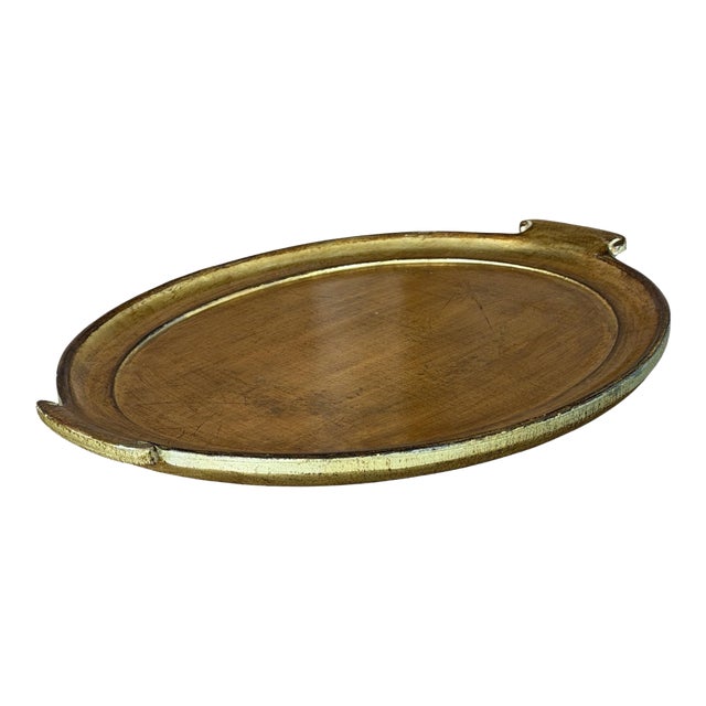 Vintage Italian Vietri Oval Gold Leaf Serving Tray For Sale