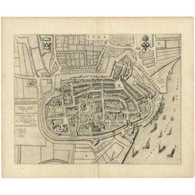 Antique Map of the City of Tiel by Blaeu, 1649 For Sale