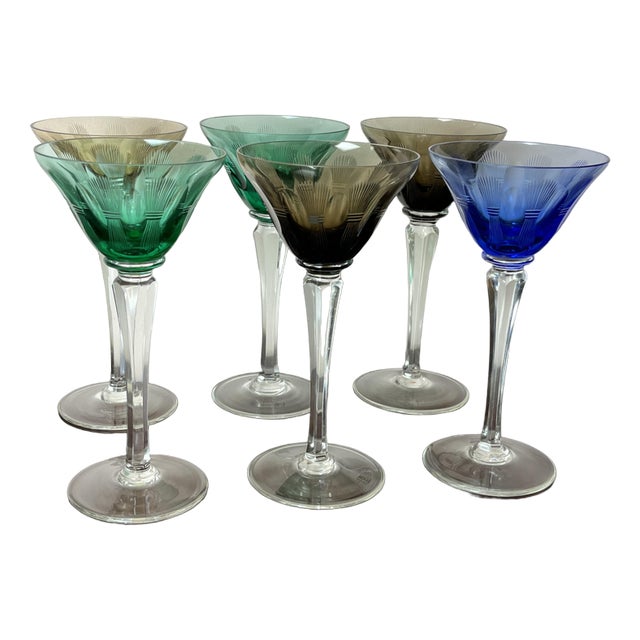 Vintage Italian Crystal Glasses, 1950s, Set of 6 For Sale