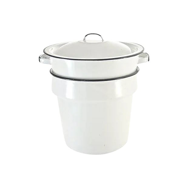 Vintage White Enamelware Nesting Pots - 3 Pieces For Sale