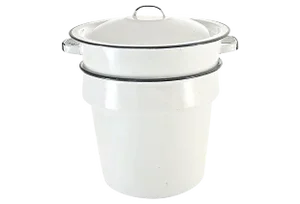 Vintage White Enamelware Nesting Pots - 3 Pieces