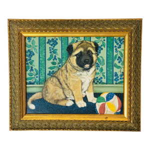 1970s Puppy Dog Portrait in Gold Frame