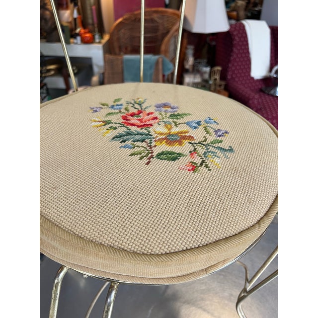 1970s MCM Metal Vanity Chair With Needlepoint Cushion For Sale - Image 4 of 8