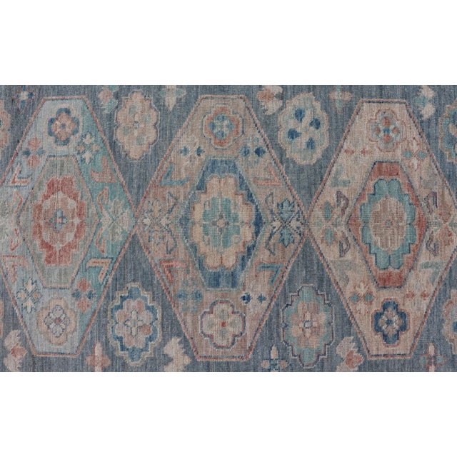 Modern Oushak With Three Large Medallion Design on a Blue-Gray Field For Sale - Image 9 of 12